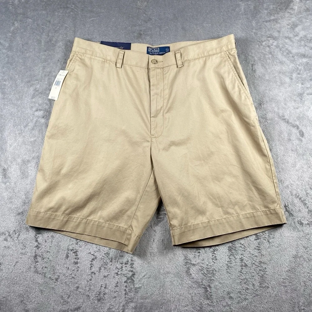Vintage Polo Ralph Lauren Prospect Shorts Mens Sz 36 Tan Flat Front Chino *READ*